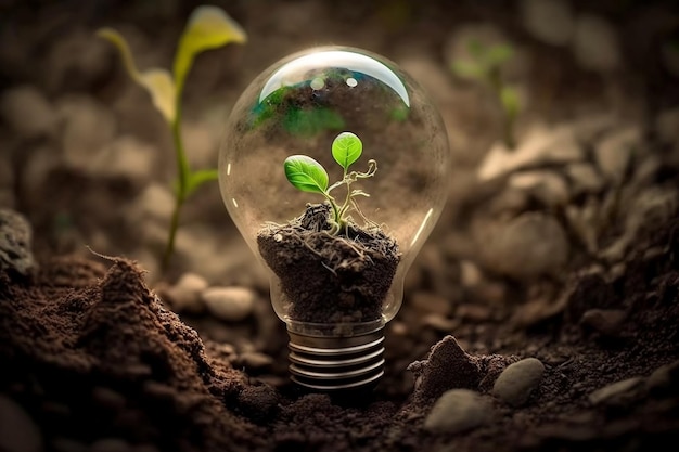 A Bright Future of Green Energy Illustration of a Light Bulb Generative AI