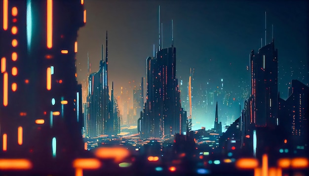 Bright futuristic towers on a dark background Abstract 3D illustration