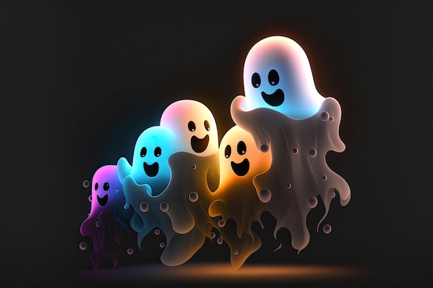 Bright ghosts cute black background Made by AIArtificial intelligence