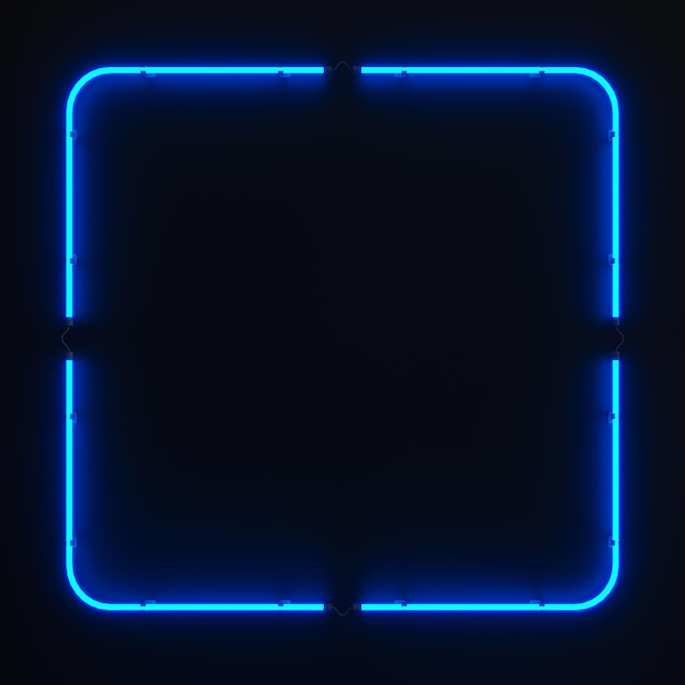 Photo bright glowing neon rectangular sign on dark wall background 3d illustration