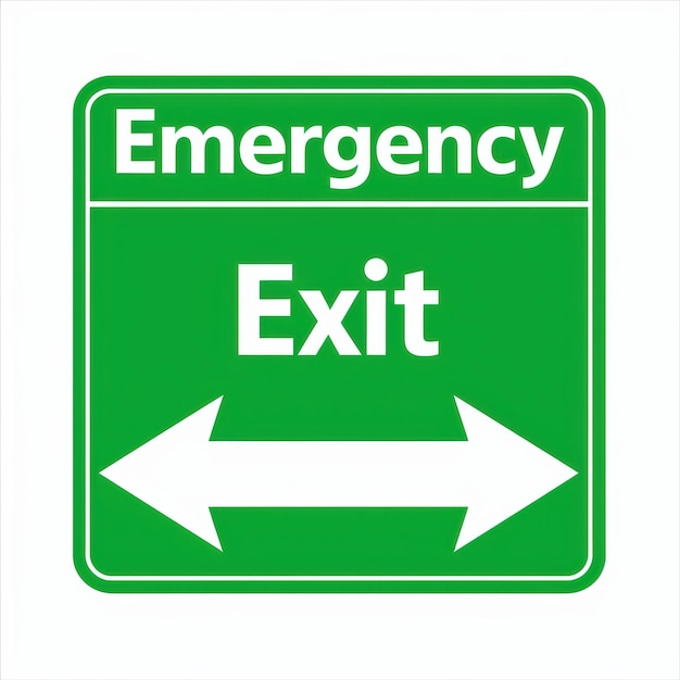 Bright green emergency exit sign with white arrows on wall guiding to safety in case of danger