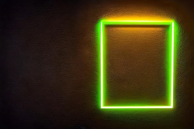 Bright green rectangle neon at the wall backdrop and wood background