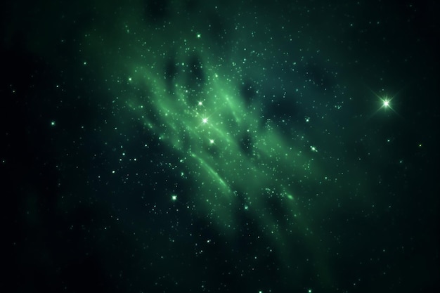 Bright green star in starfield dark galaxy planets in a free space generated AI