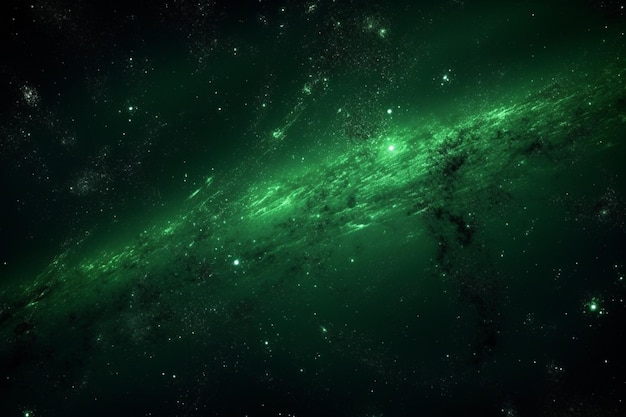 Bright green star in starfield dark galaxy planets in a free space generated AI