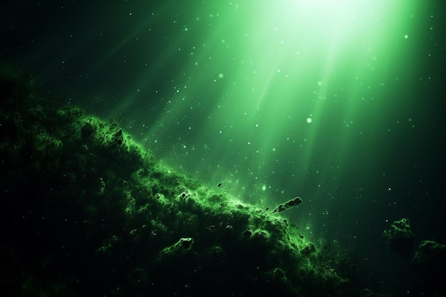 Bright green star in starfield dark galaxy planets in a free space generated AI