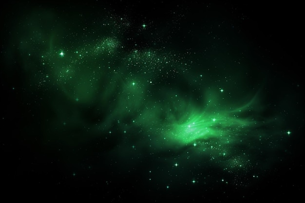 Bright green star in starfield dark galaxy planets in a free space generated AI