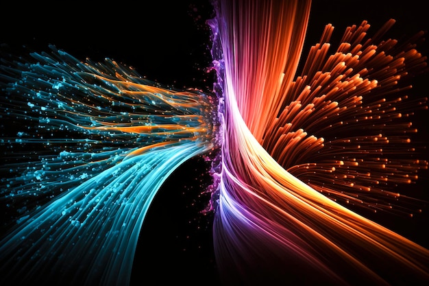 Photo bright illuminated fiber optic network creates stunning abstract art showcasing the beauty of technology created with generative ai technology