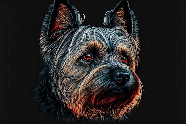 Bright illustration of a yorkshire dog portrait digital illustration painting artwork