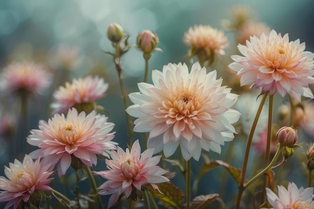 Bright image with flowers pastel retro colors Delicate pink buds and petals blurred background glare