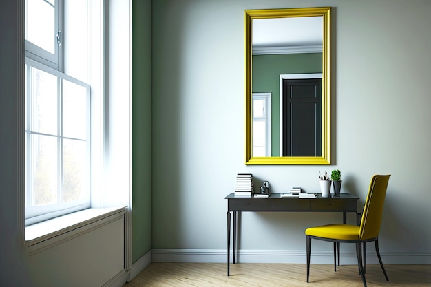 Bright interior of empty small office with original mirror on wall