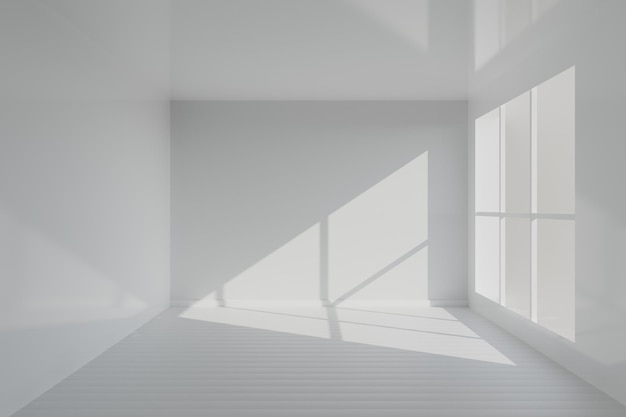 Bright interior with white walls and light from the window 3d render