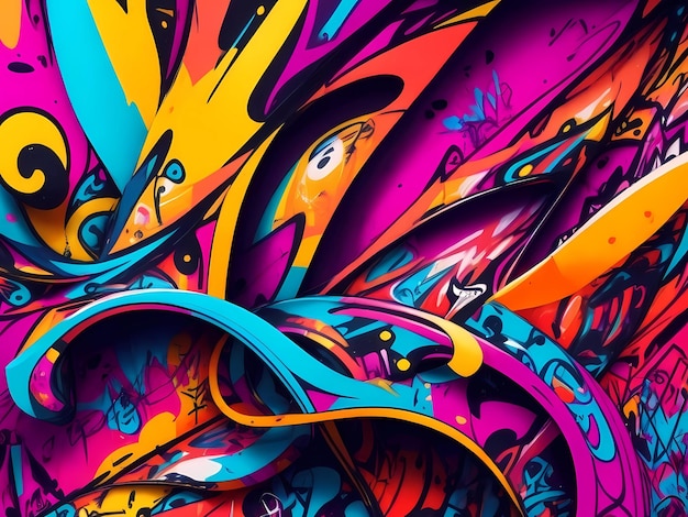 Bright juicy background colorful graffiti on the wall abstract patterns AI generation