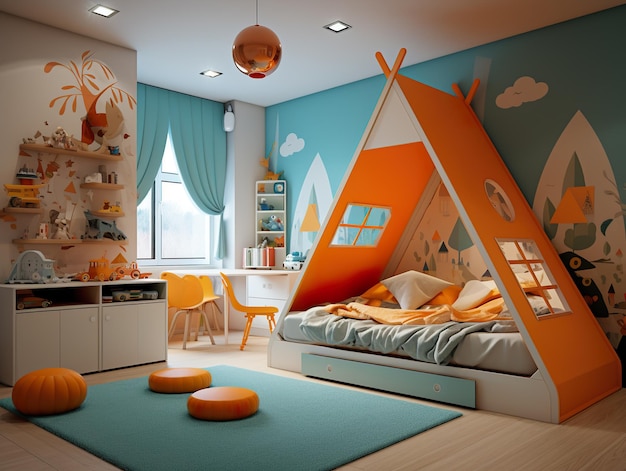 Bright kids room playroom interior Generative ai