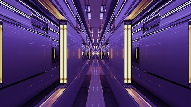 Bright lamps inside sci fi labyrinth 4K UHD 3D illustration