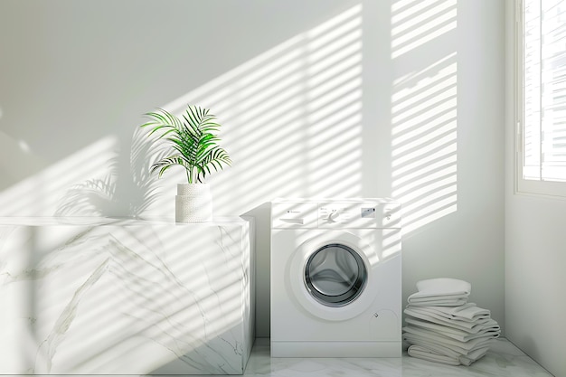 Bright Laundry Room with Natural Light Quartz Countertop and Greenery for a Fresh Home Vibe