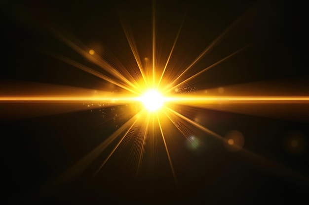 A bright light shines on the black background with lens flares