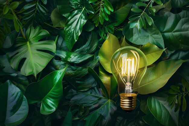 Bright lightbulb with green leaves and a plan for the house Generative Ai