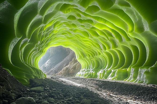 Photo bright lime green cave with electrifying vibrant undulations