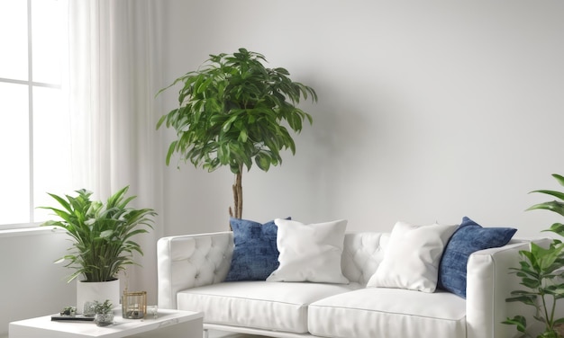 Bright living room with green indoor plants