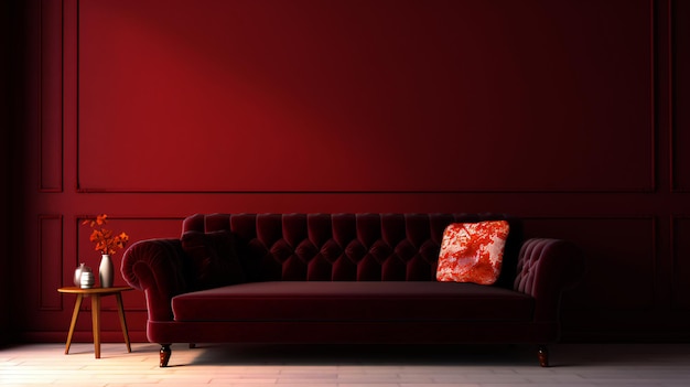 Bright Maroon Couch Near Color Wall