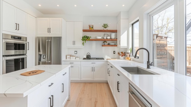 Bright Minimalist Kitchen with White Cabinets a Simple Sink and Clean Countertops