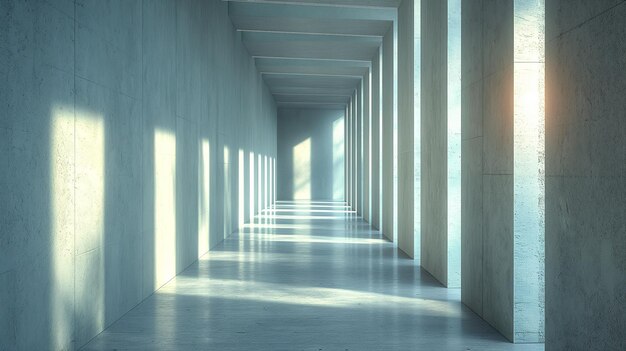 Photo bright modern concrete hallway with sunlight and strong shadows abstract background generative ai