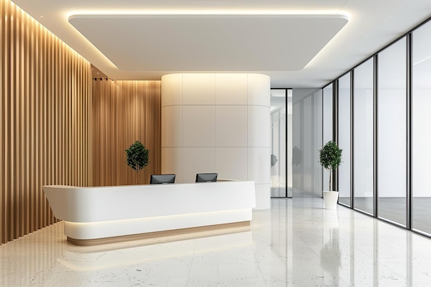 Photo bright modern minimalist office room interior with reception desk