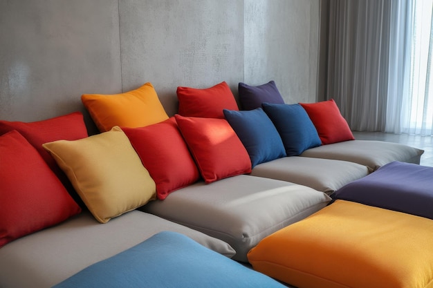 A Bright MultiColored Daybed Set against a Beige Space Perfect for Stylish Interior Designs