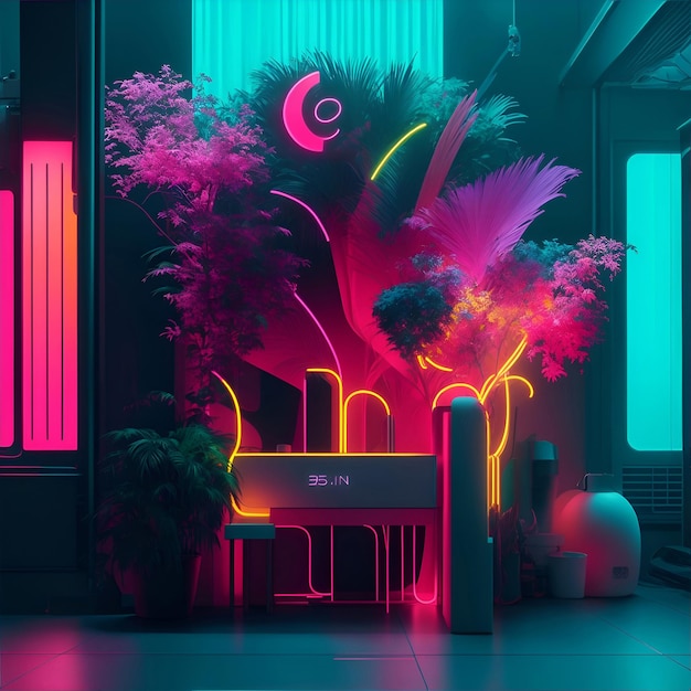 Bright neon colors a vibrant and eye catching element to the design ai generative