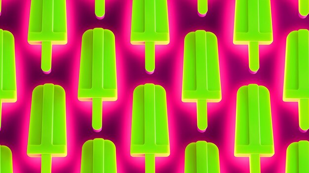 Photo bright neon green popsicle pattern on electric pink background