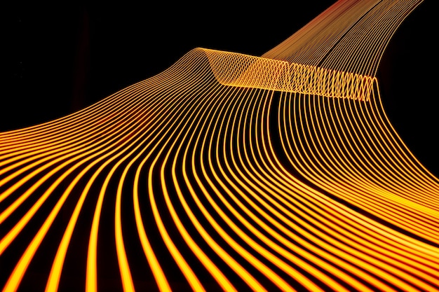 Bright neon line designed background, shot with long exposure, yellow gold