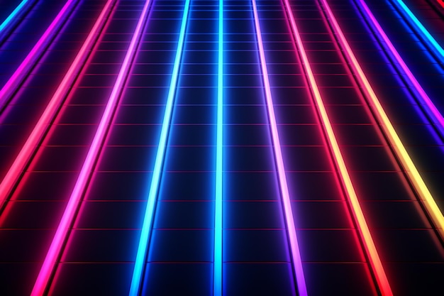 Photo bright neon lines with a dynamic glow effect