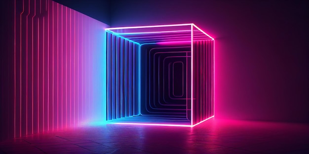 A bright neon lit room with colored light coming out of the door generative ai