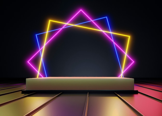 Bright neon three-dimensional podium background