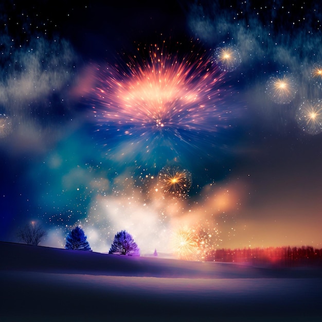 Bright night sky with fireworks