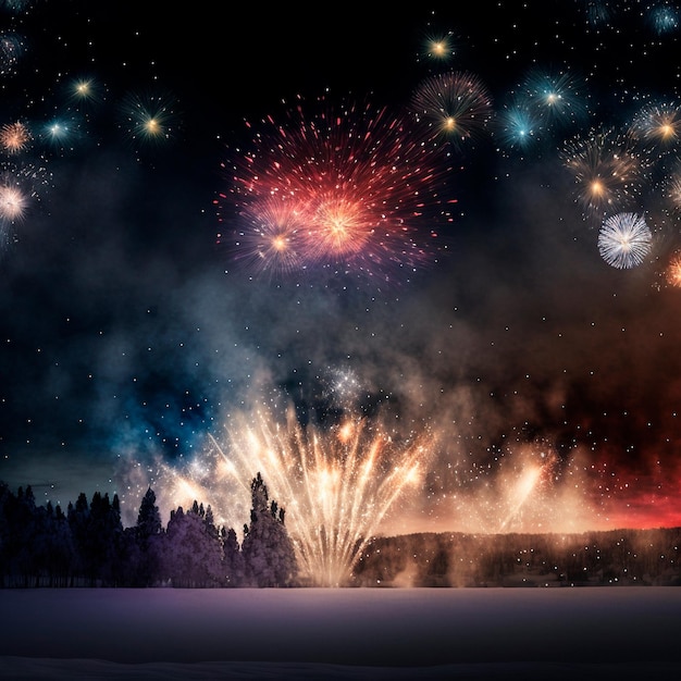 Bright night sky with fireworks