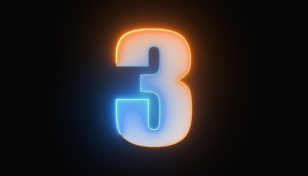 Bright number three number 3 the best digital symbol Alphabet made from Glowing Light Neon light