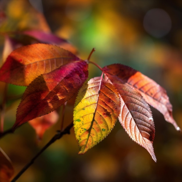 Bright october autumn background fall natural red leaf season nature closeup Generative AI