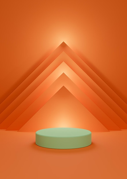 Bright orange 3D illustration minimal product display background cylinder stand abstract pyramid