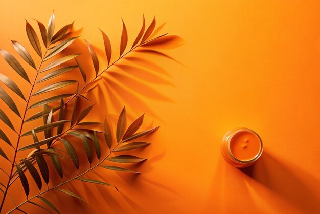 Photo bright orange background with plant shadows for product or cosmetics high quality photo