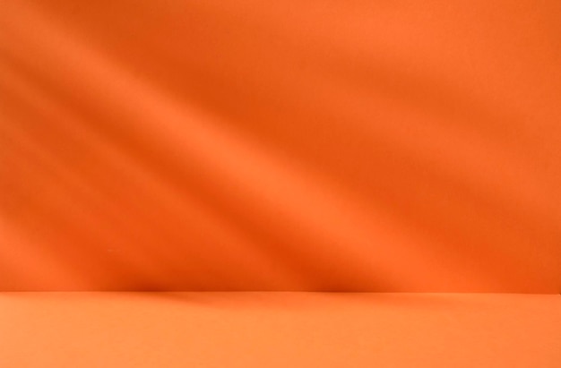 Bright orange background with plant shadows for product or cosmetics