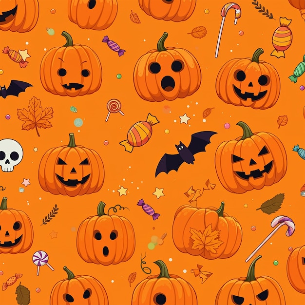 a bright orange background with pumpkins and the words halloween on it