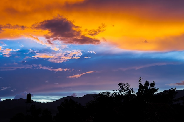 Bright orange and blue colors sunset sky