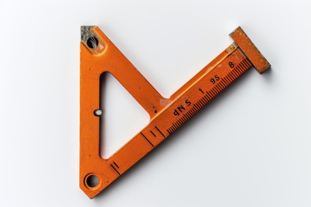 Photo a bright orange carpenter39s square rests against a clean white background showcasing its precise measuring capabilities and worn edges