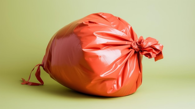 Bright orange garbage bag on green background