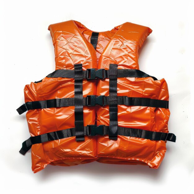 Bright orange life jacket with black straps Essential safety gear for boating water sports and emergency situations