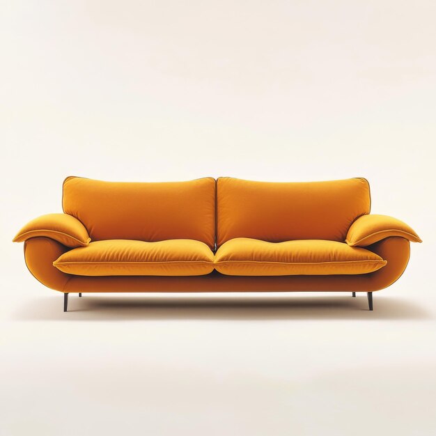 The bright orange Maralunga sofa showcases modern design with soft lines and a cozy appeal