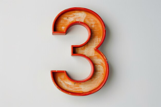 Photo bright orange number three on white background