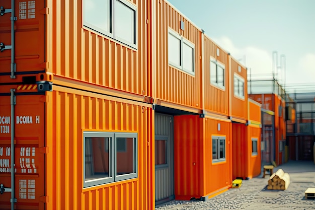 Bright Orange Shipping Container Offices on Construction Site