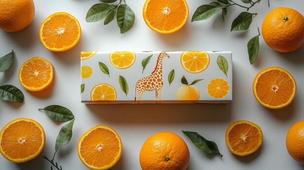 Photo bright oranges and giraffethemed gift box generative ai